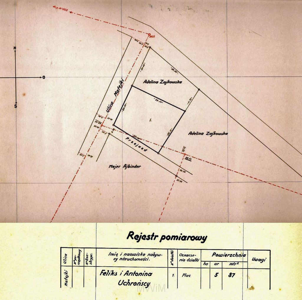 KKE 5970.jpg - Dok. Plan Posesji należący do Feliksa i Antoniny Uchrońskich wykonany przez Leopolda Kleofasa Paszkowskiego, Łuck, ulica Matejki, 1936 r.